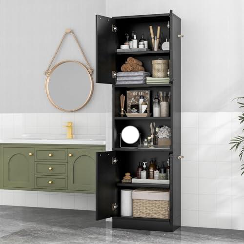 Bathroom Storage Cabinet with 4 Doors and Open Shelves White 75 Inch k7