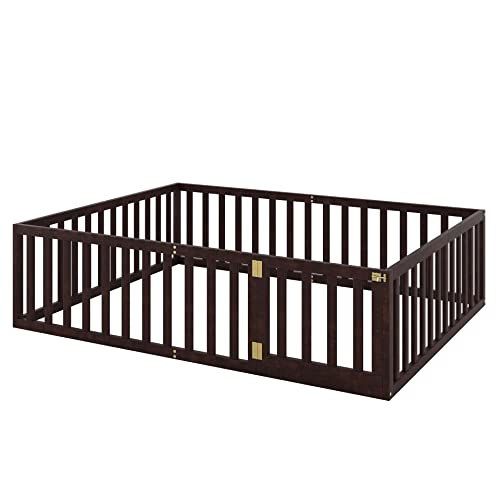 Twin Floor Bed Frame with Safety Fence Solid Wood for Kids Natural k7