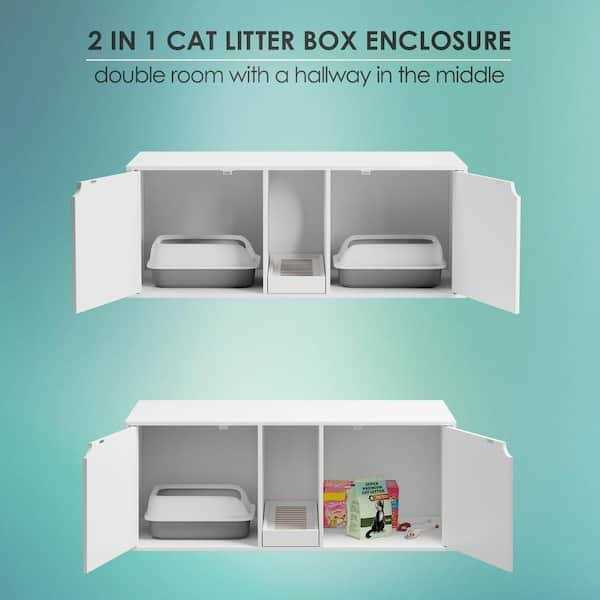White Wood Side End Table Cat Litter Box Double Room a7