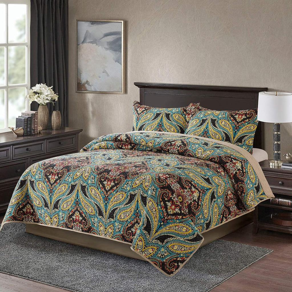 Cotton Bedspread Quilt Set Reversible Patchwork Coverlet a7