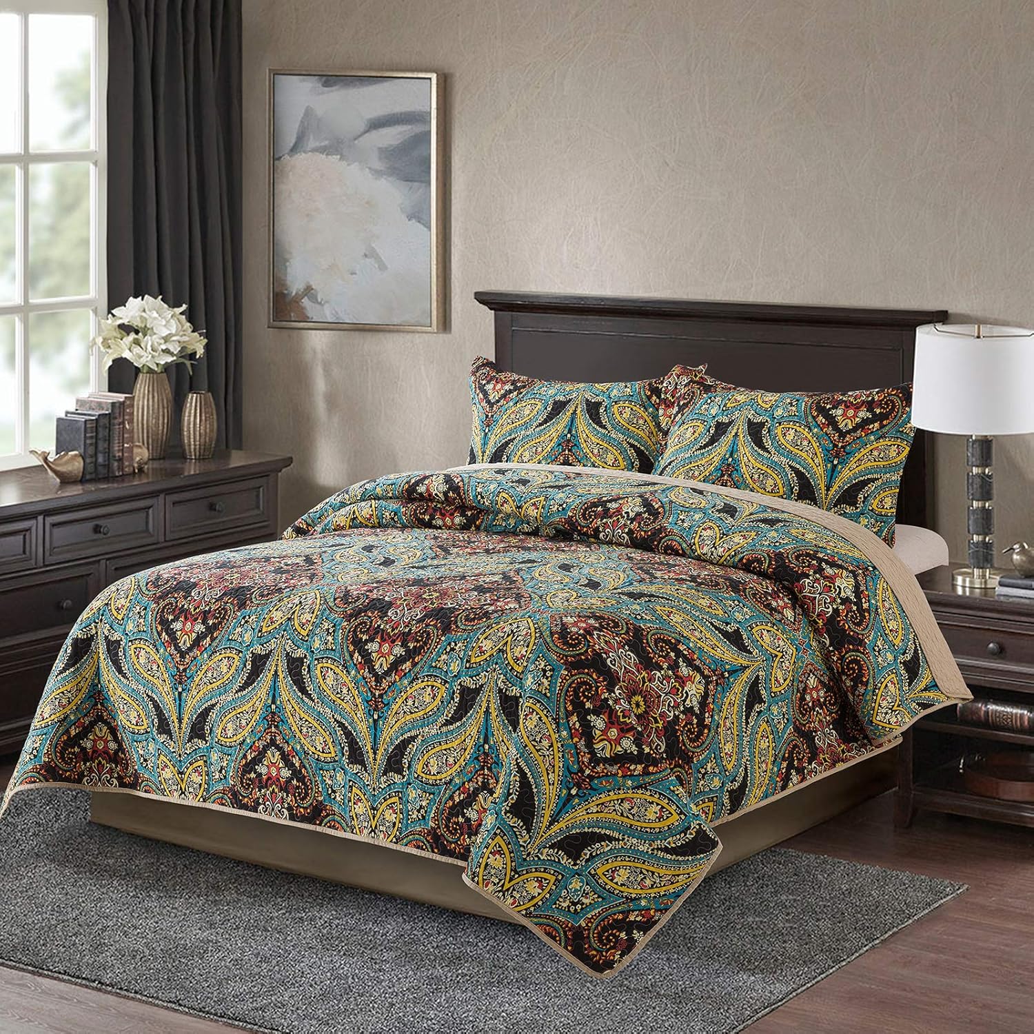 Cotton Bedspread Quilt Set Reversible Patchwork Coverlet a7