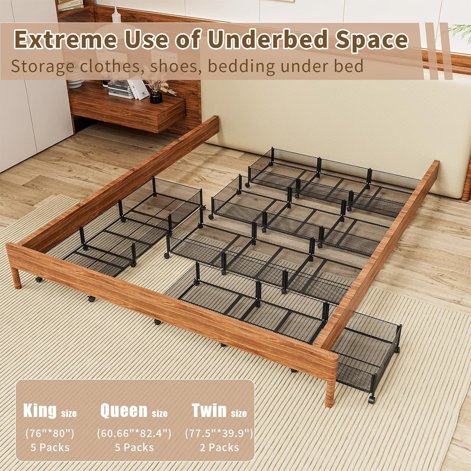 Under Bed Storage on Wheels with Large Capacity Foldable Drawers k7p