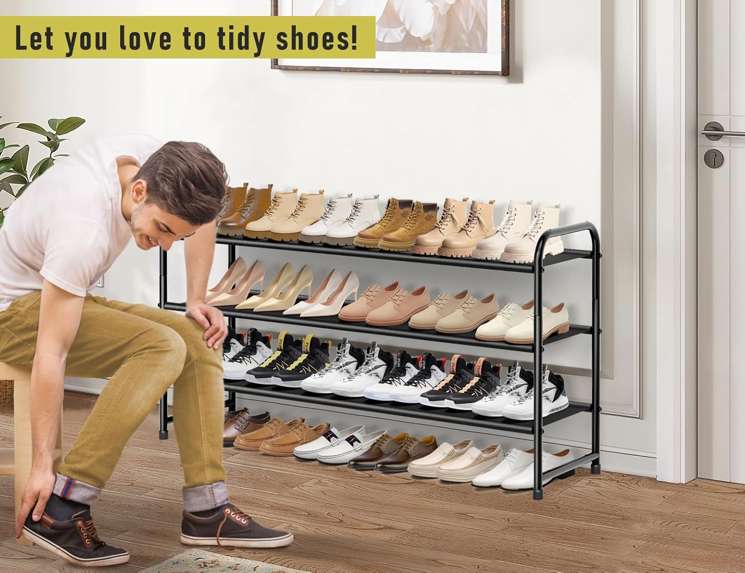 3-Tier Long Shoe Rack with 8-Shelf Hanging Organizer k7
