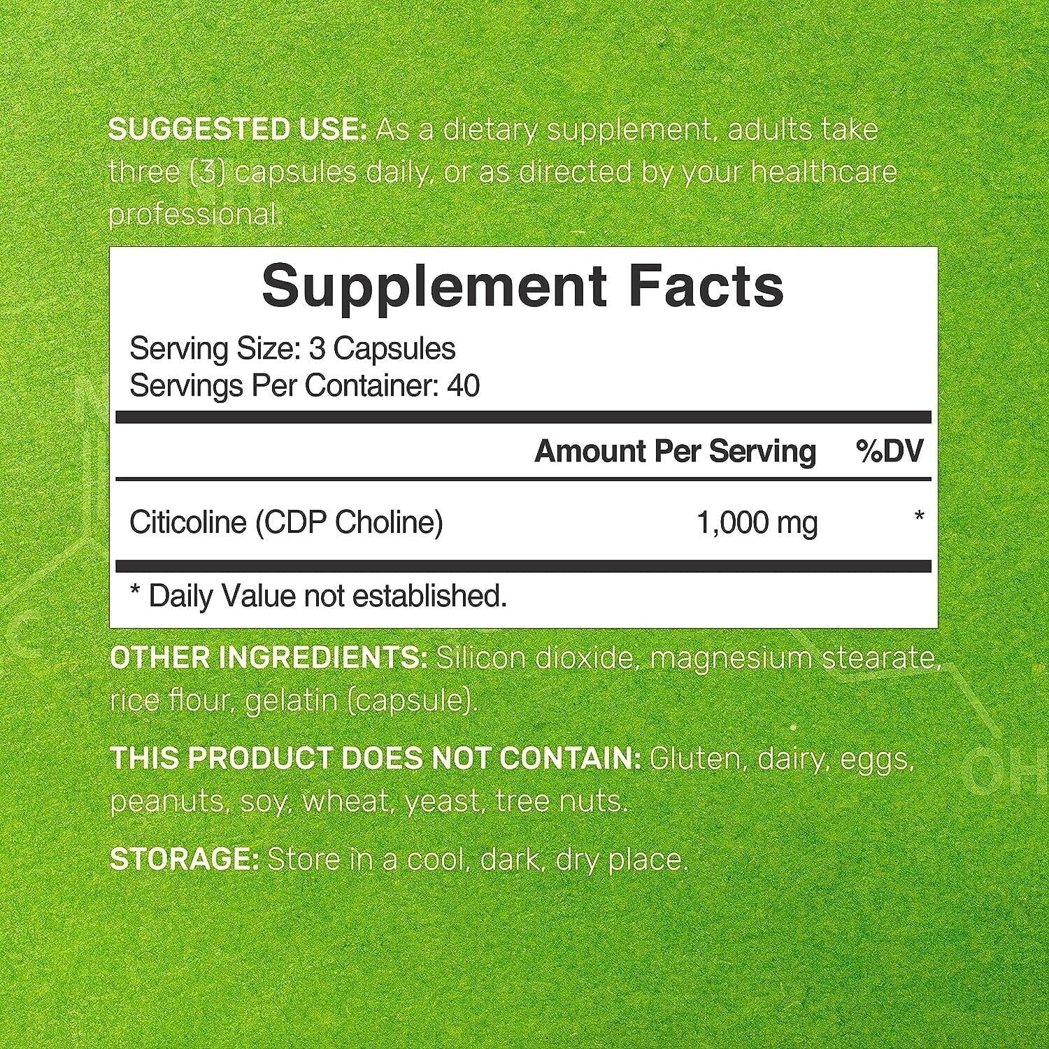 Citicoline CDP Choline 1000mg 120 Capsules a7k