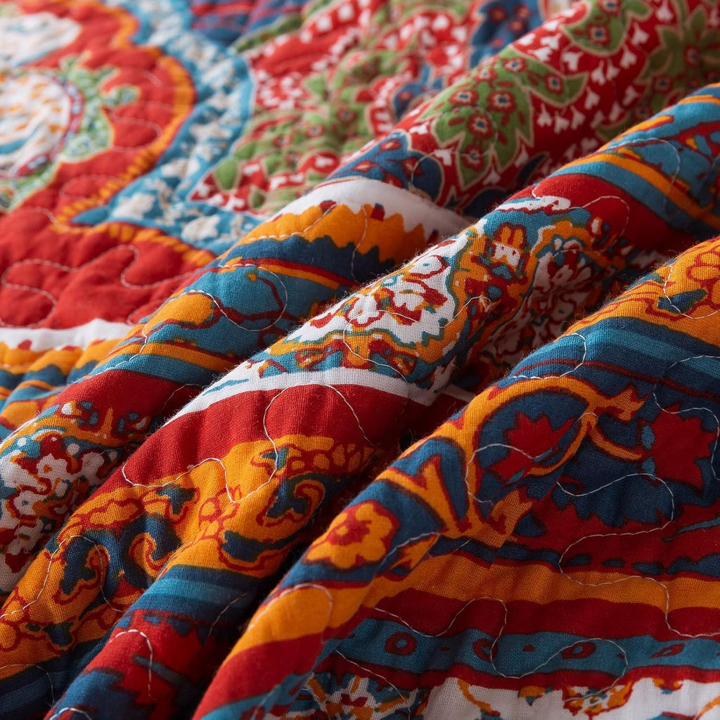 Cotton Bedspread Quilt Set Reversible Patchwork Coverlet Boho Floral q7