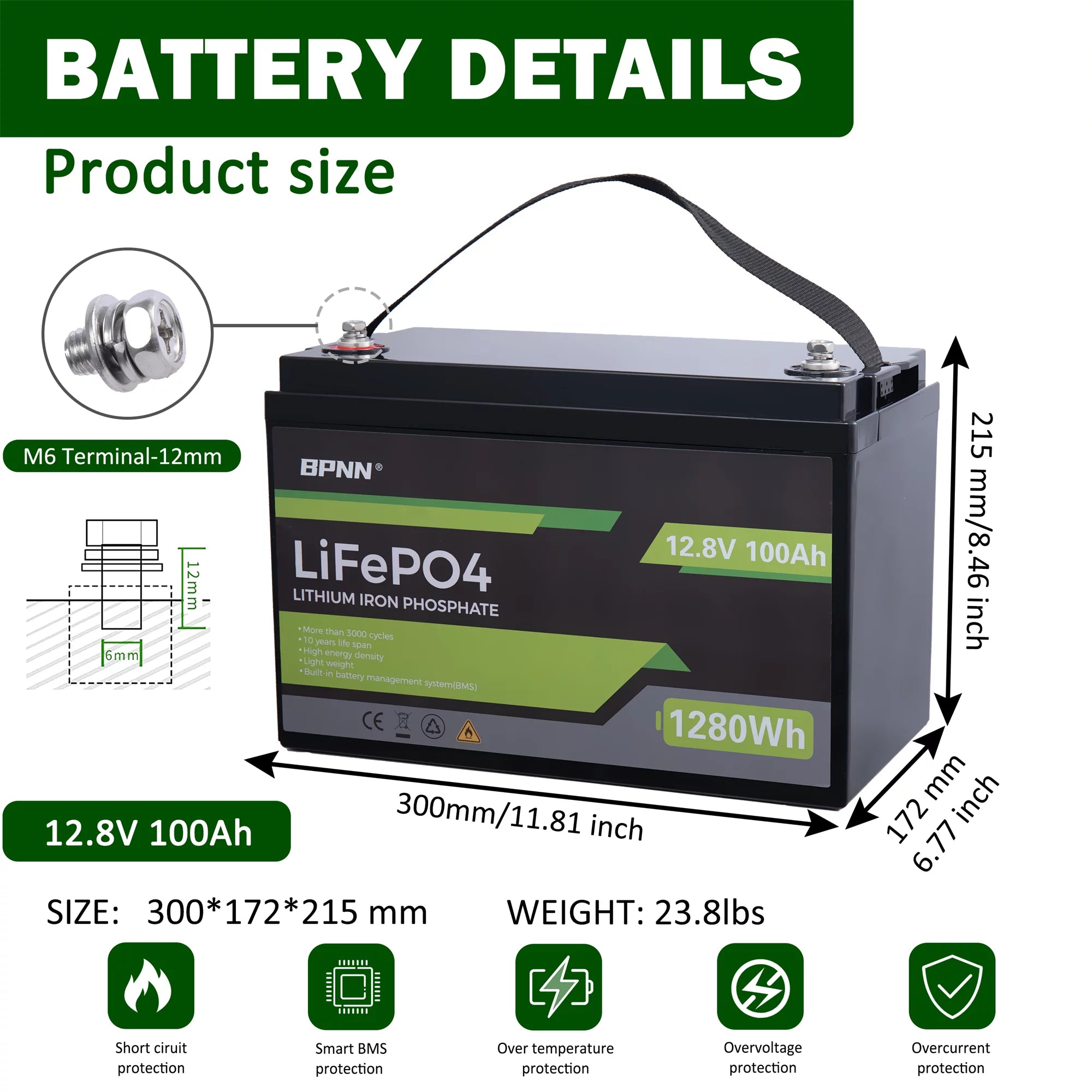 12V 100Ah LiFePO4 Battery for RV Solar Home Backup a7