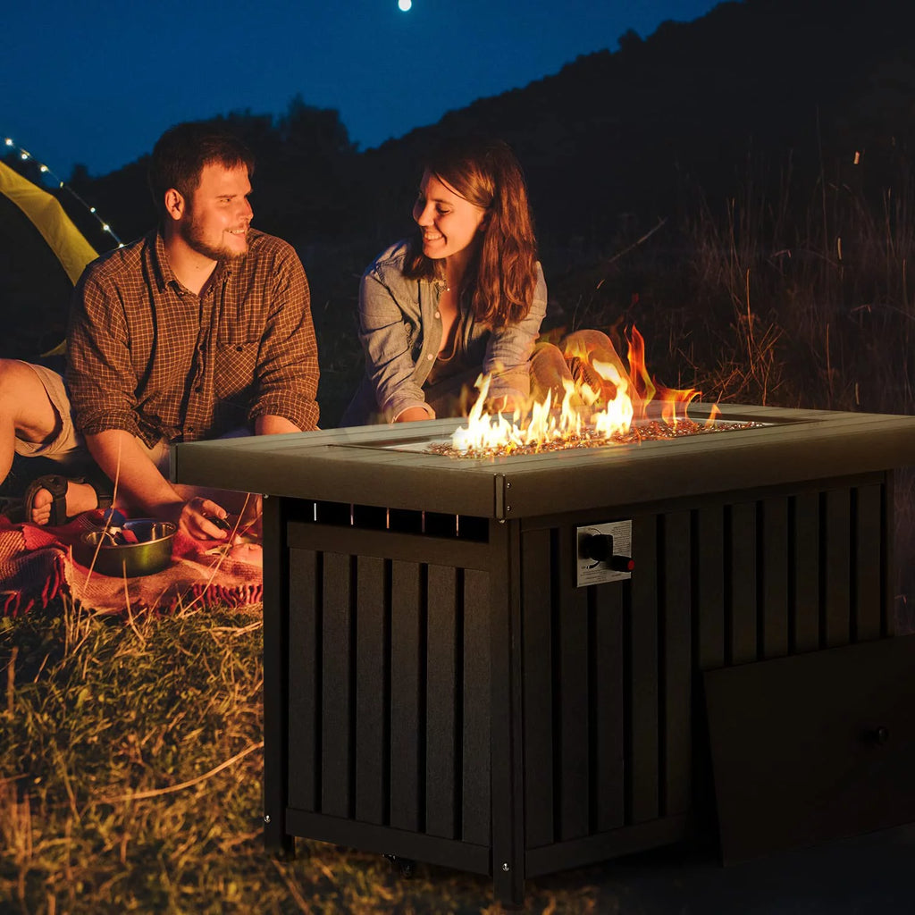 Propane Fire Pit Table with Lid and Fire Glass, 43 Inch, Gray k7p
