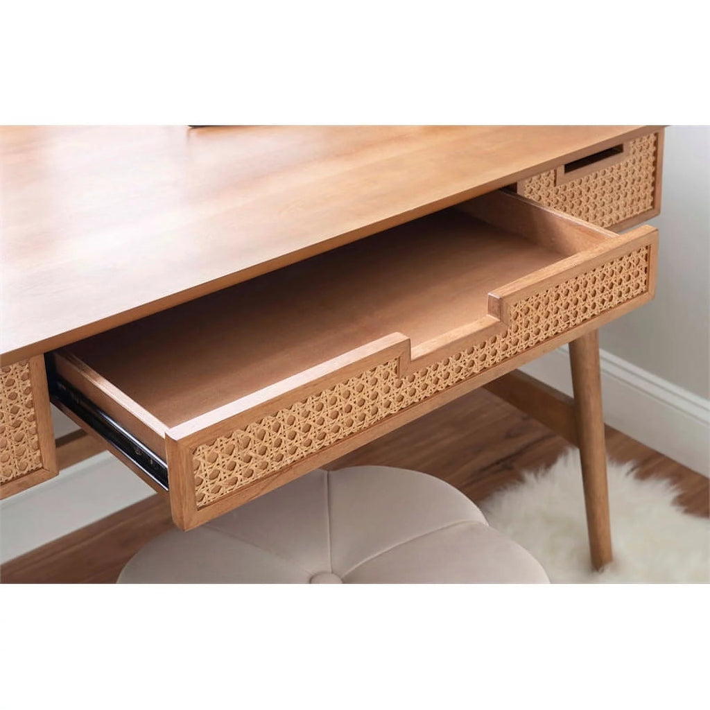 Rattan Wood Desk with Drawers Natural k7m