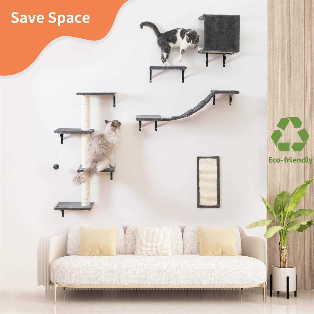 Wall-Mounted Cat Shelves 5pcs Wooden Climber Set k7