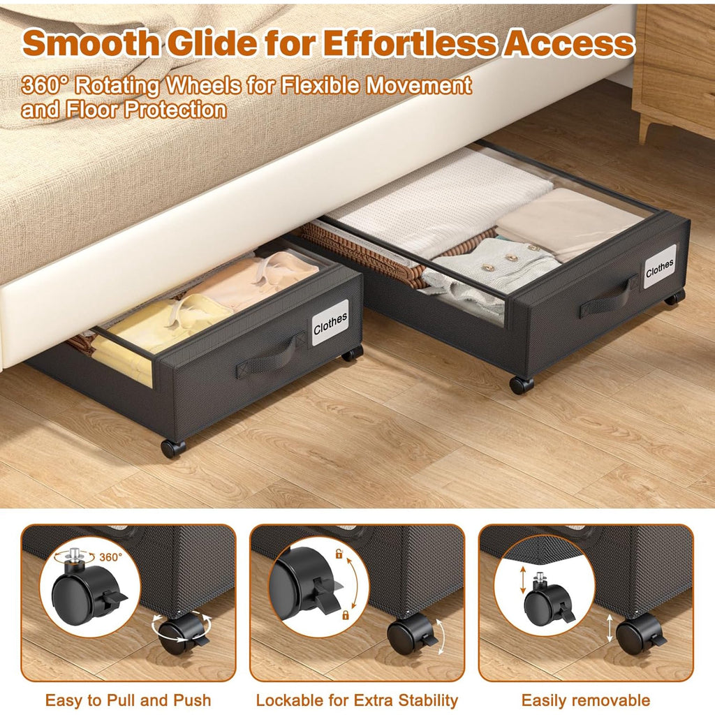 Under Bed Storage Bins with Wheels and Clear Lids, 4 Pack, 60L White a7