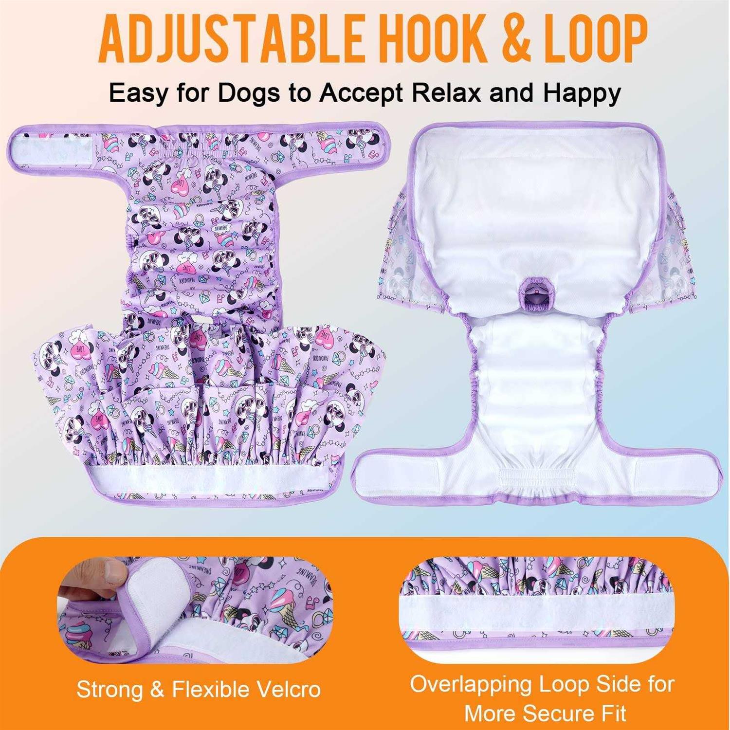 Washable Dog Diapers for Female in Heat, Leak-Proof Reusable 3 Pack k7m