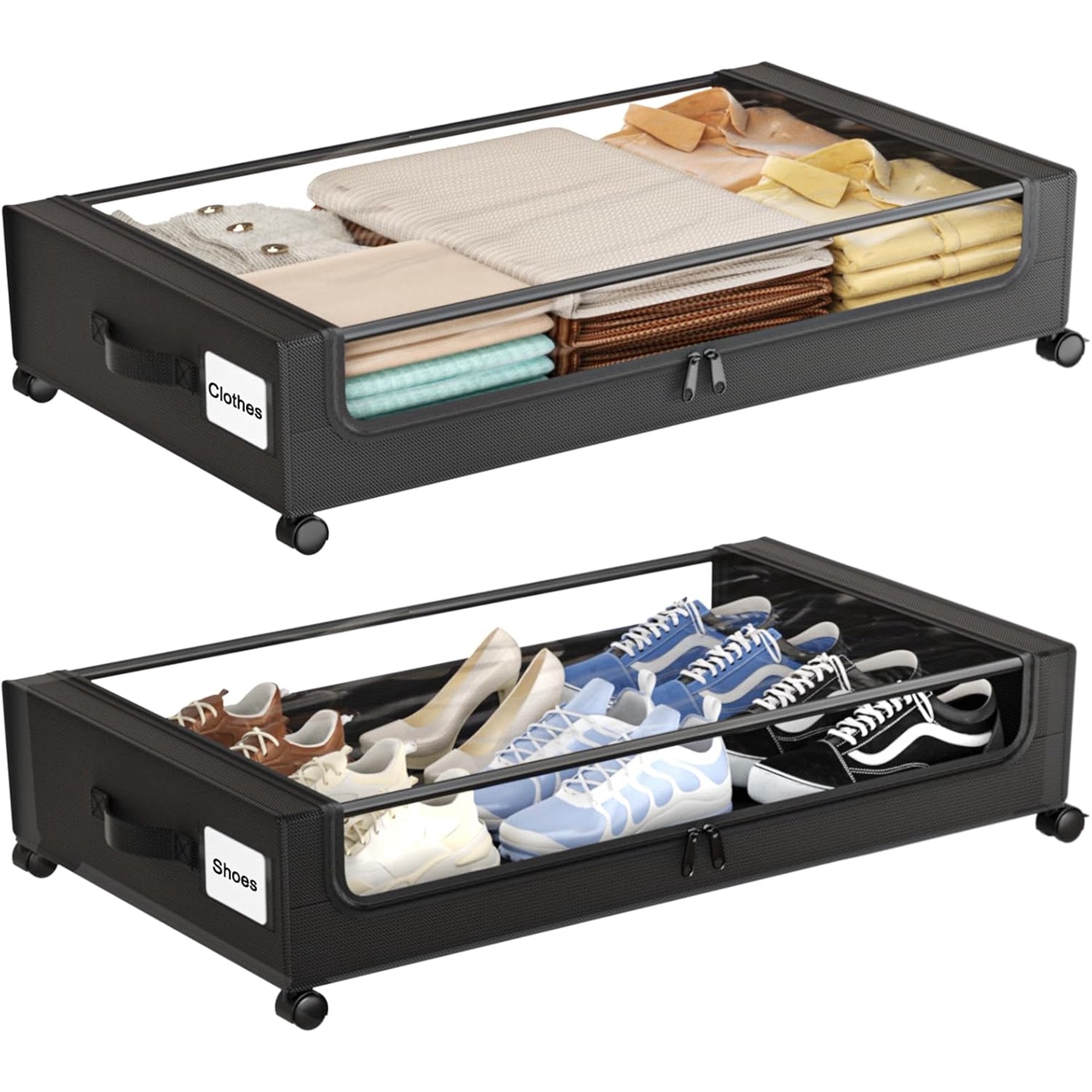 Under Bed Storage Bins with Wheels and Clear Lids, 4 Pack, 60L White a7