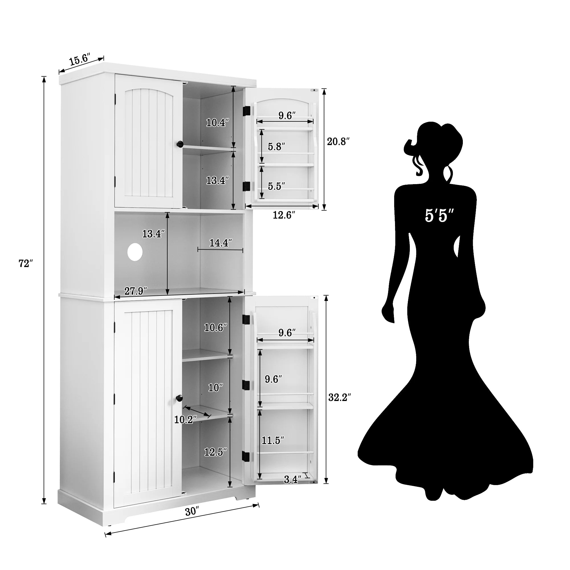 Kitchen Pantry Storage Cabinet with Microwave Stand and Shelves a7