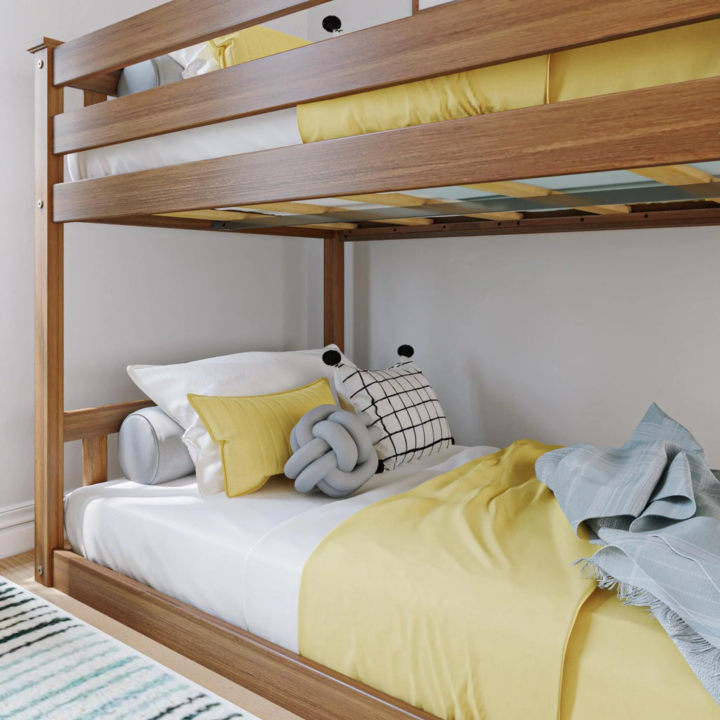 Twin over Twin Bunk Bed for Kids Solid Wood Low with Ladder Pecan k7