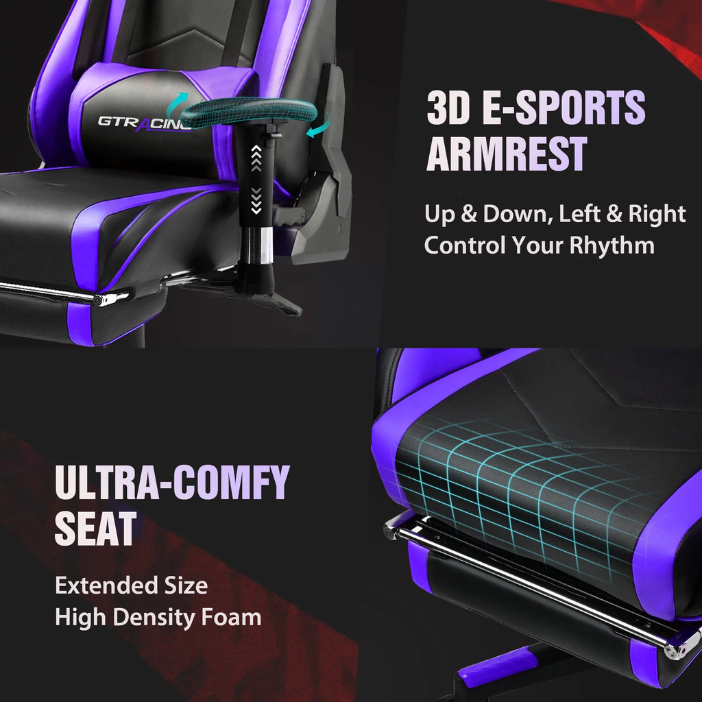 Gaming Chair with Footrest PU Leather Adjustable Headrest Purple k7x