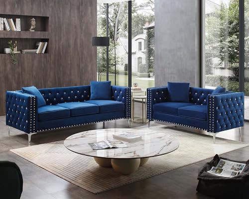 Velvet Loveseat Sofa for Living Room 59 Inch Modern Upholstered Cloud Couch a7