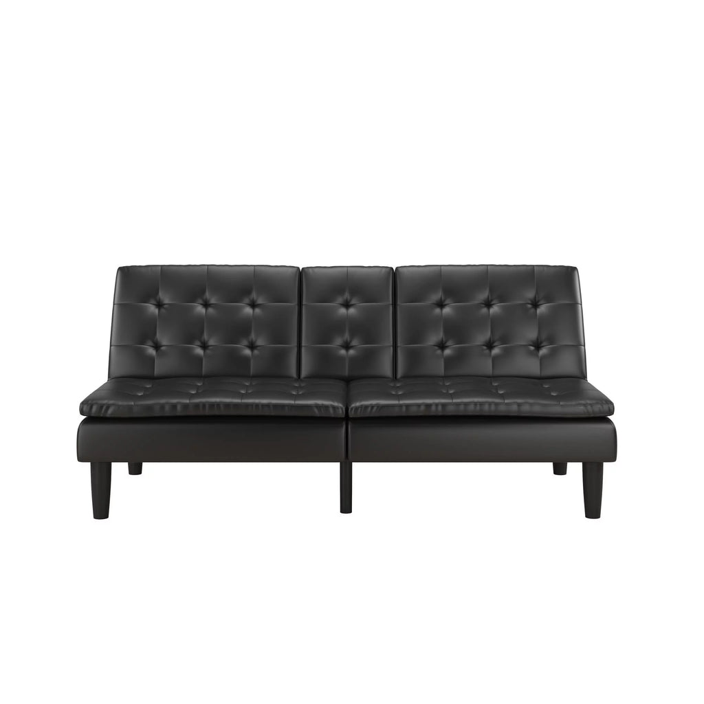 Memory Foam Futon with Cupholder and USB Black Faux Leather k7