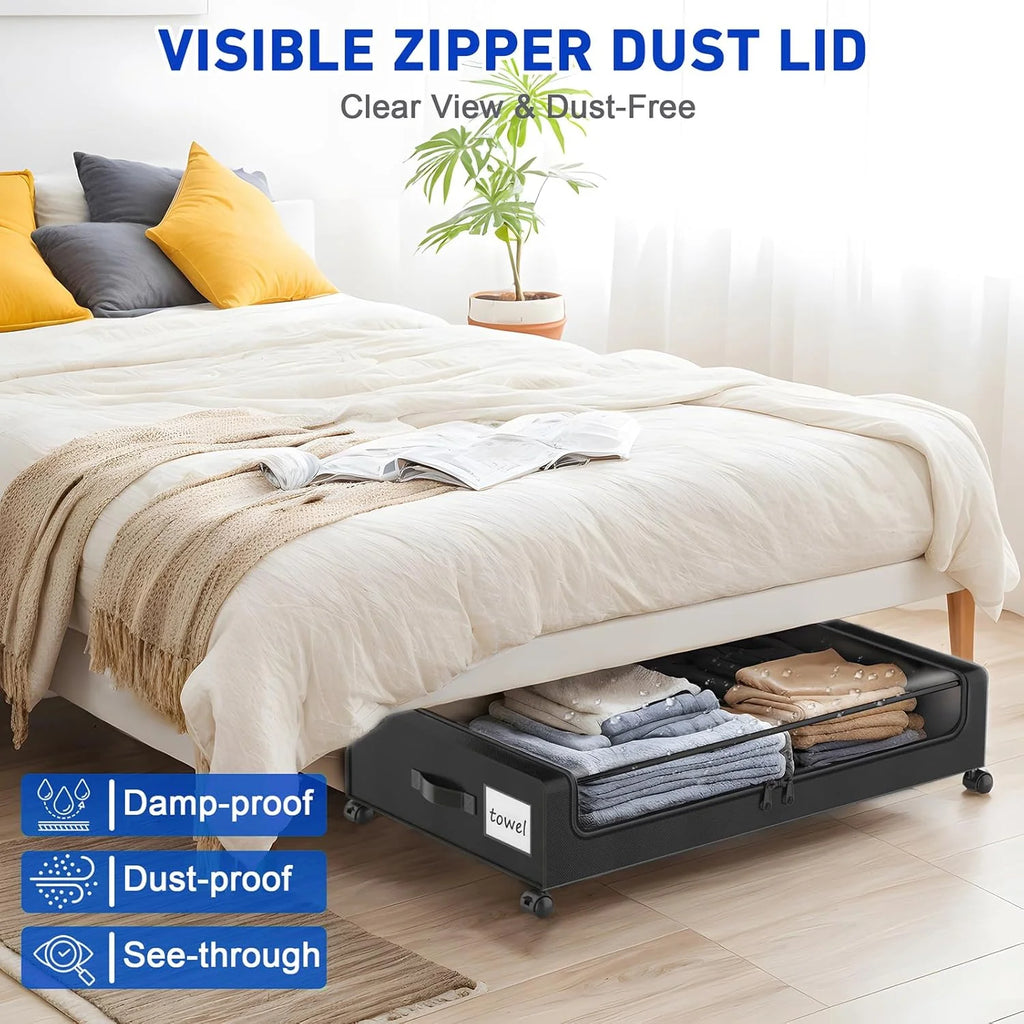 Under Bed Storage Containers with Wheels and Clear Lids, 2-Pack, XXL 60L Black a7