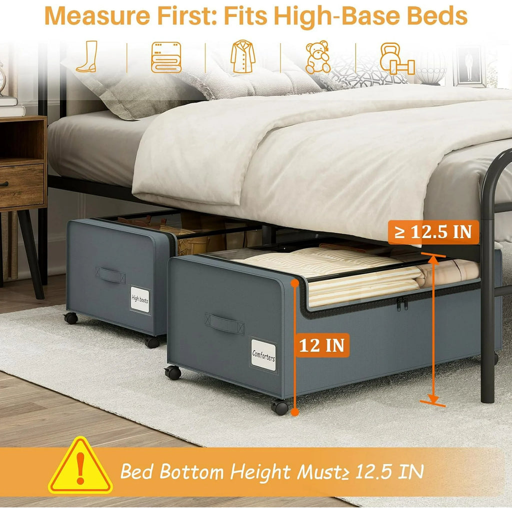 Under Bed Storage Bins with Wheels and Clear Lid 2 Pack Grey a7