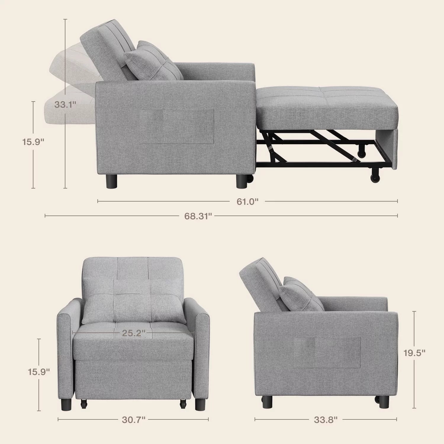 Sofa Bed Convertible Chair Grey k7m