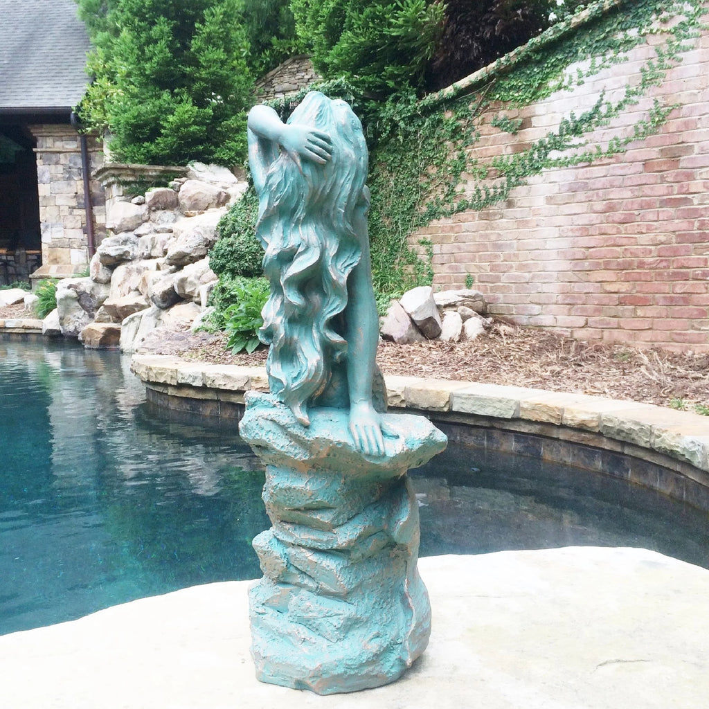 Giant Mermaid Sitting on Coastal Rock Garden Statue a7