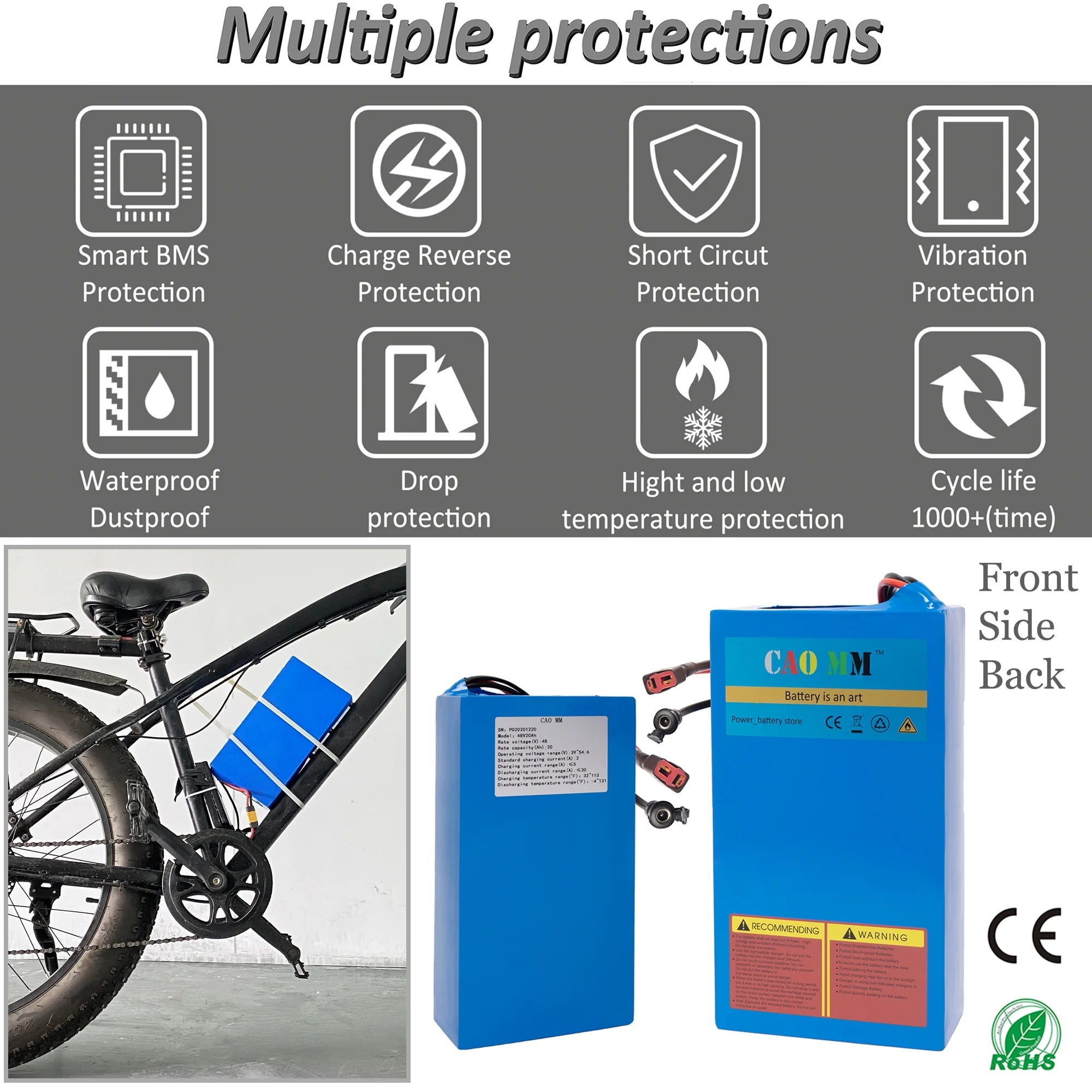 Ebike Battery 48V 20Ah Lithium with Charger XT90 k7p