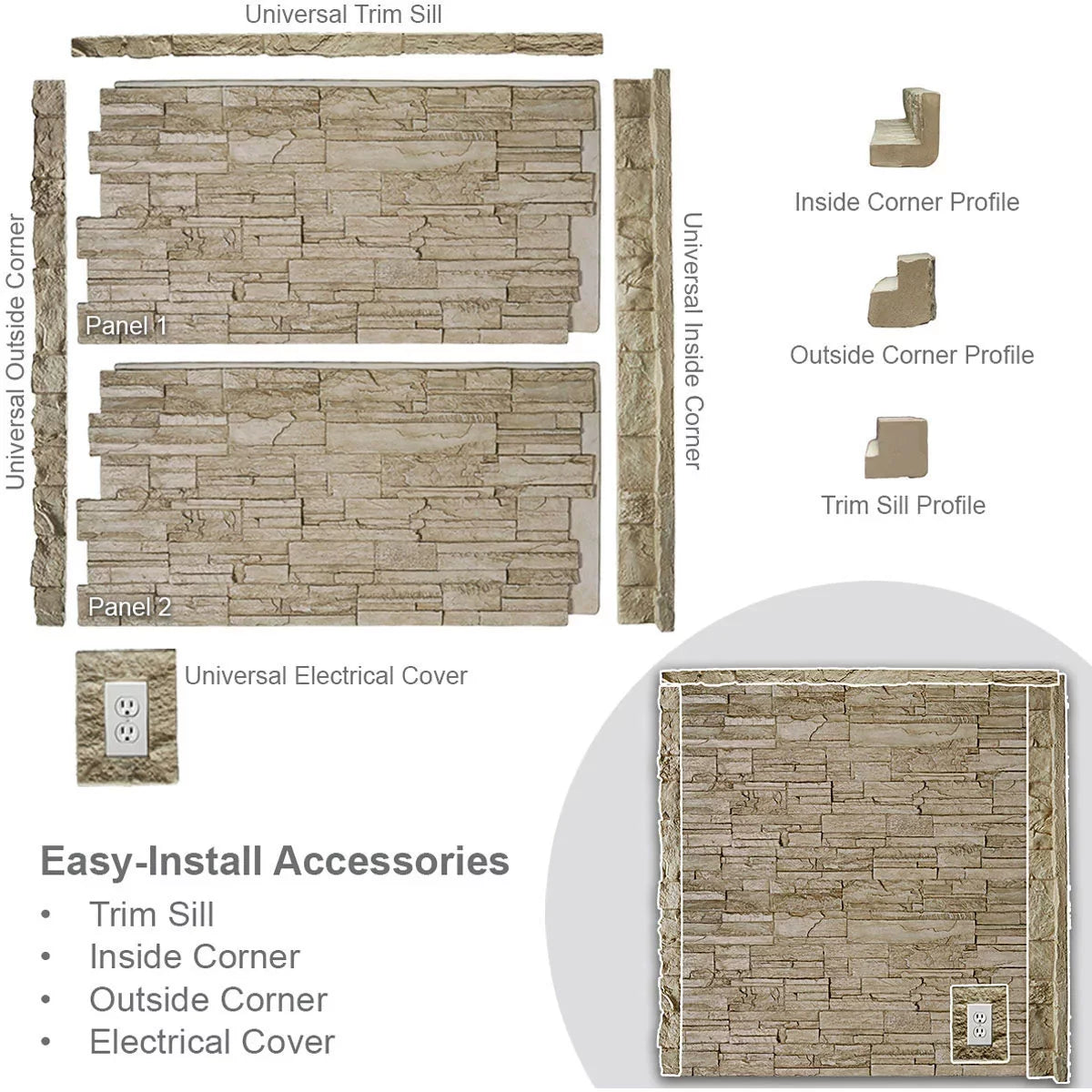 StoneWall Faux Stone Siding Panel 49in x 24in x 1in k7