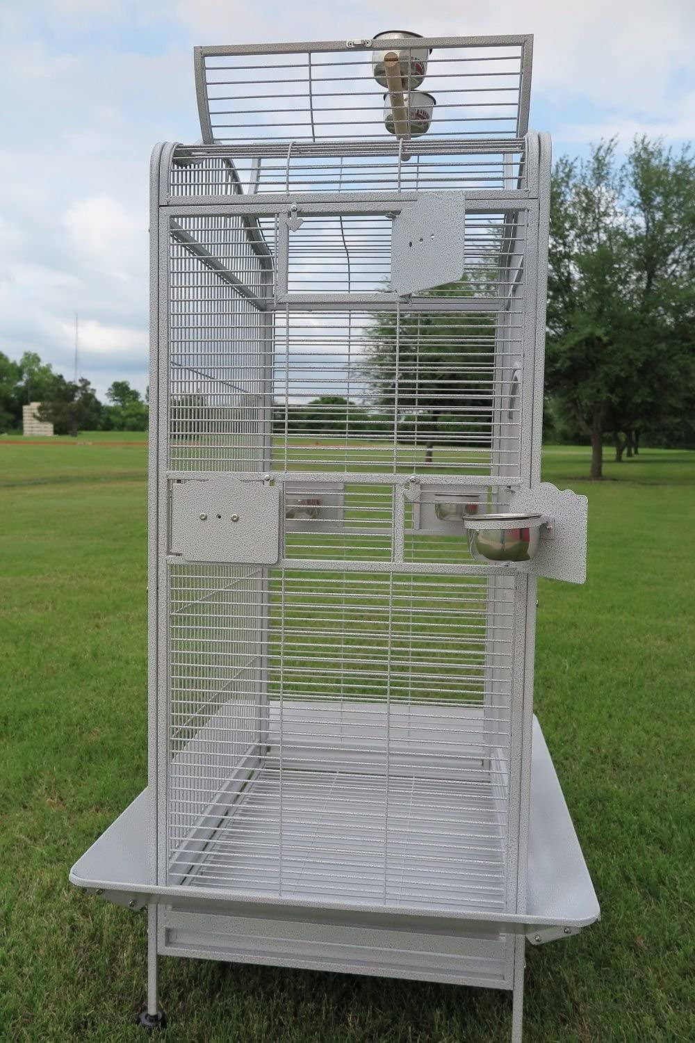 Large Wrought Iron Bird Cage Stand with Rolling Wheels q7