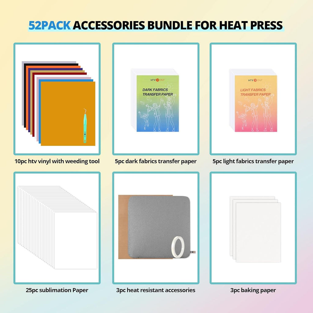 Heat Press Machine for T Shirts 15 x 15 with Accessories 52 Pcs a7