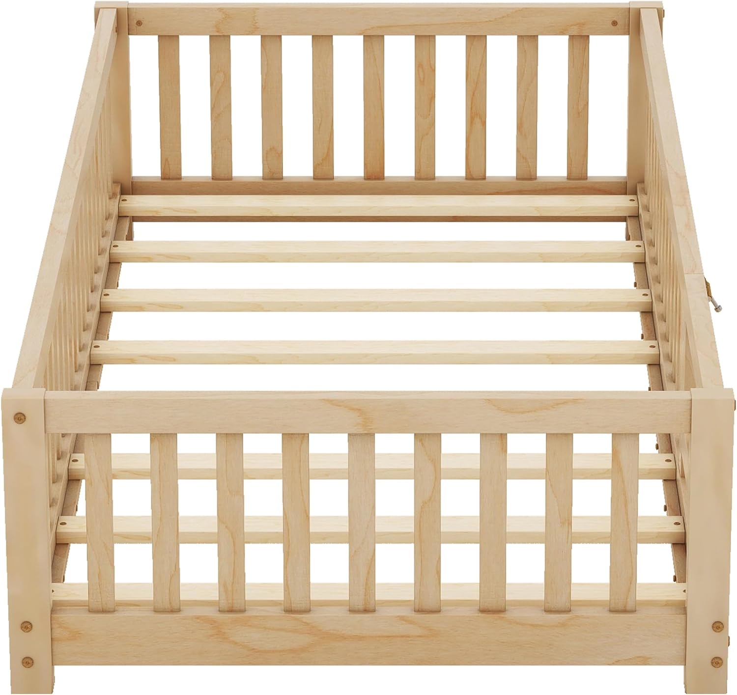 Twin Size Montessori Floor Bed with Door and Fence for Kids a7k