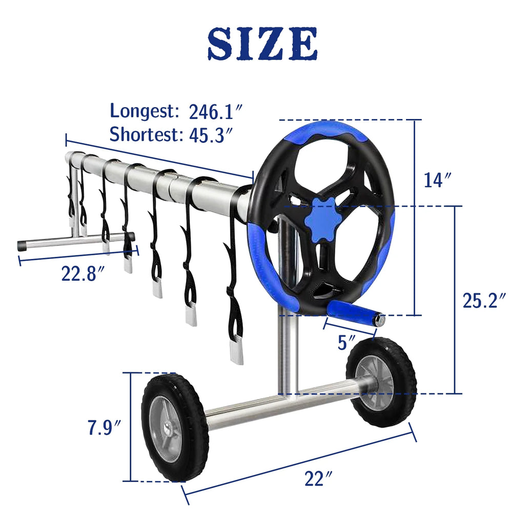 Pool Cover Reel Set Aluminum Inground Solar Blanket Roller Blue a7