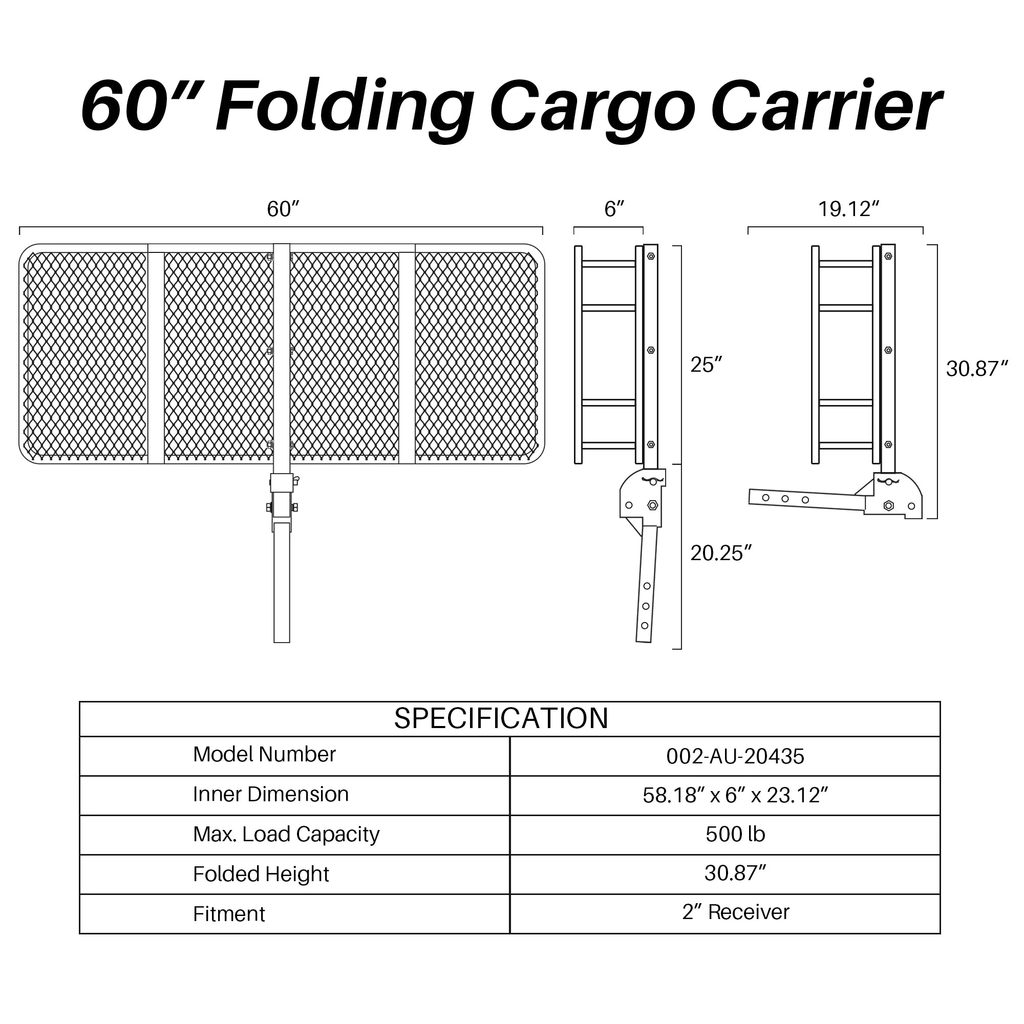 Folding Cargo Carrier Luggage Basket 2" Hitch 60" a7