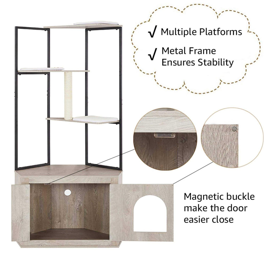 Cat Litter Box Enclosure with Cat Tree Tower a7
