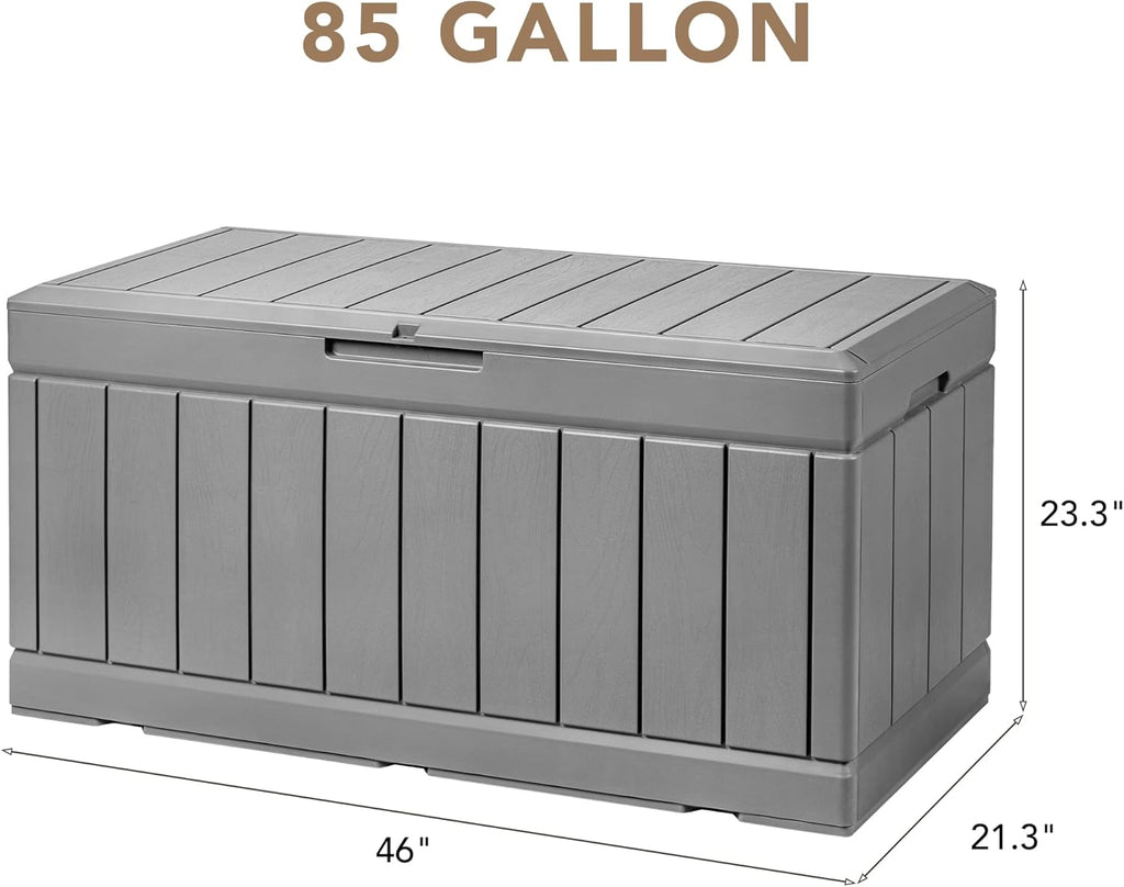 Outdoor Resin Deck Storage Box 85 Gallon Waterproof Grey k7p
