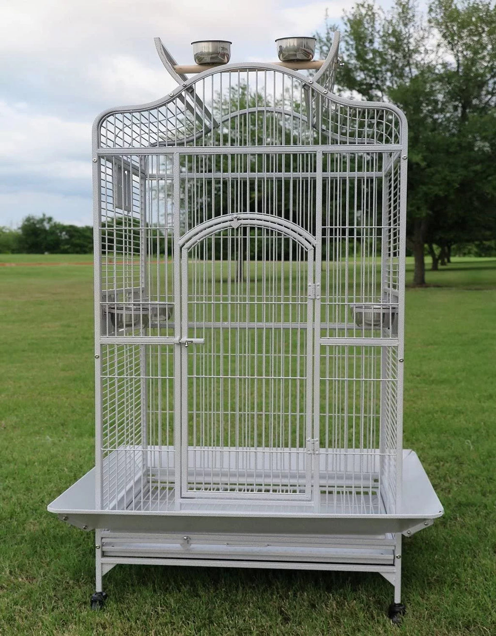 Extra Large 28" x 22" x 59"H Elegant and Durable Wrought Iron Open Play Top Stand Perch for Macaw Cockatoo Cockatiels African Grey Amazon Parrot Green Cheek Conures Caique Bird Cage with Rolling Stand