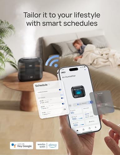 Smart Humidifier for Bedroom, Top Fill 4L Cool Mist, Nightlight, Quiet Ultrasonic k7p