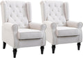 HOMCOM Button-Tufted Accent Chair with High Wingback, Rounded Cushioned Armrests and Thick Padded Seat, Set of 2, Cream White