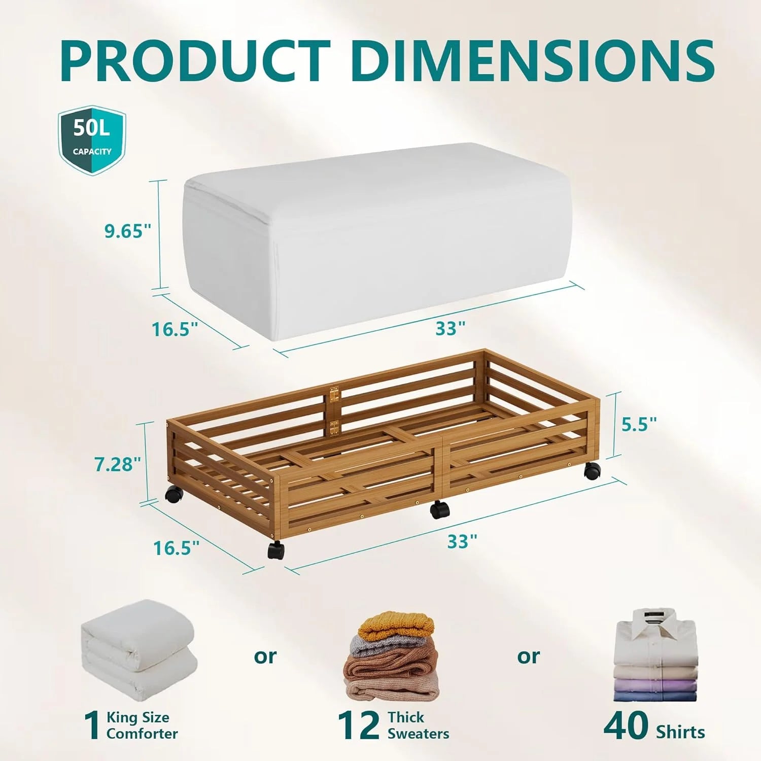 Bamboo Under Bed Storage Containers with Wheels and Dust Bag 2 Pack a7