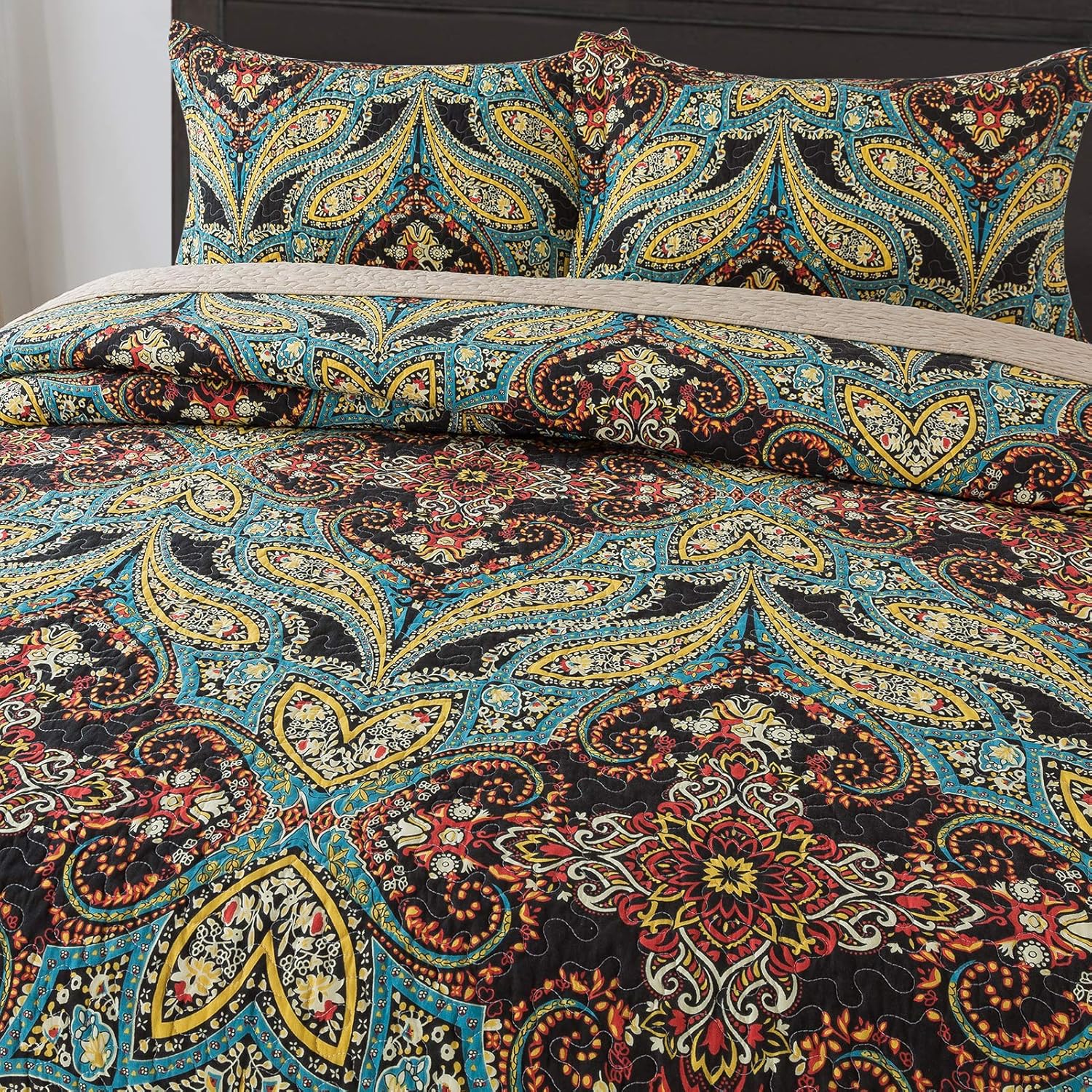 Cotton Bedspread Quilt Set Reversible Patchwork Coverlet a7