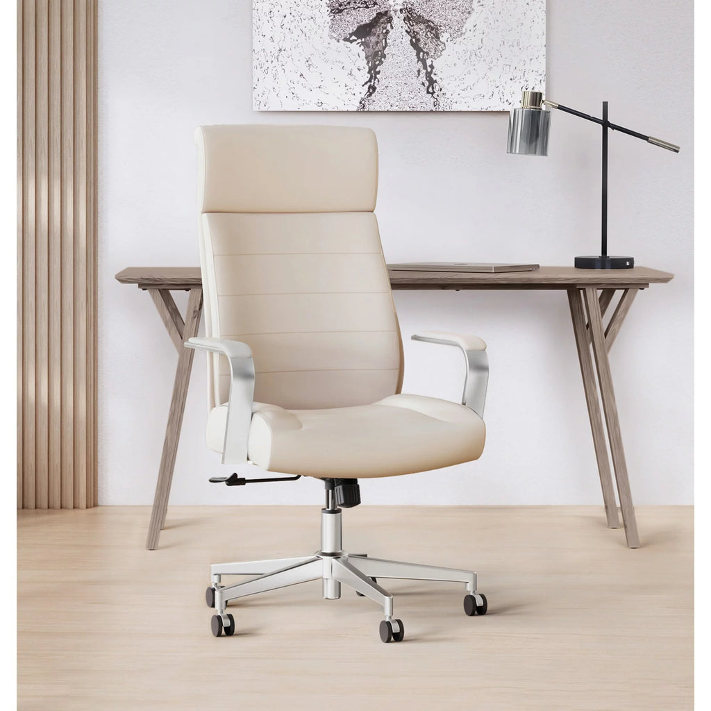 Modern Comfort Vegan Leather High-Back Executive Office Chair Sand Chrome b7k