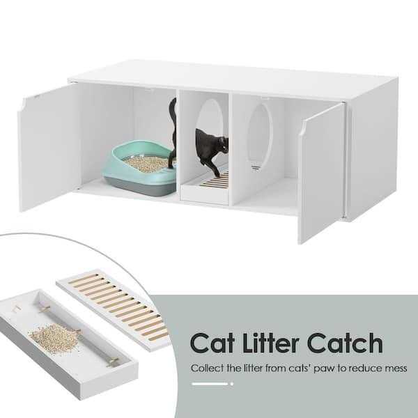 White Wood Side End Table Cat Litter Box Double Room a7
