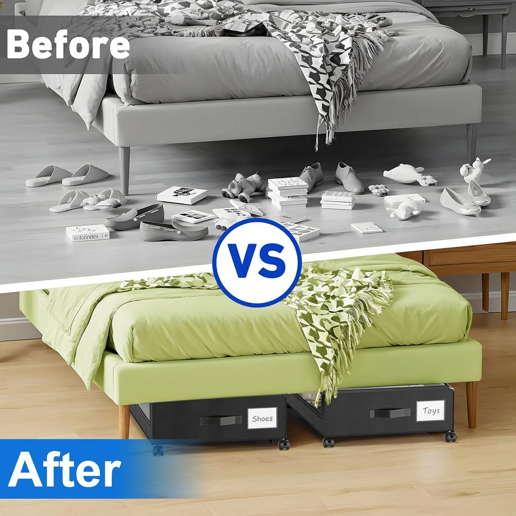 Under Bed Storage Containers with Wheels and Clear Lids, 2-Pack, XXL 60L Black a7