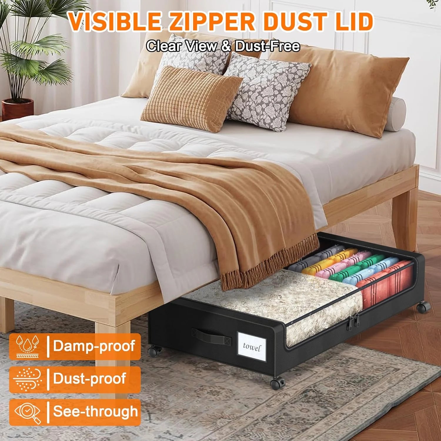 Under Bed Storage Containers with Wheels and Clear Lids, 60L, Gray q7