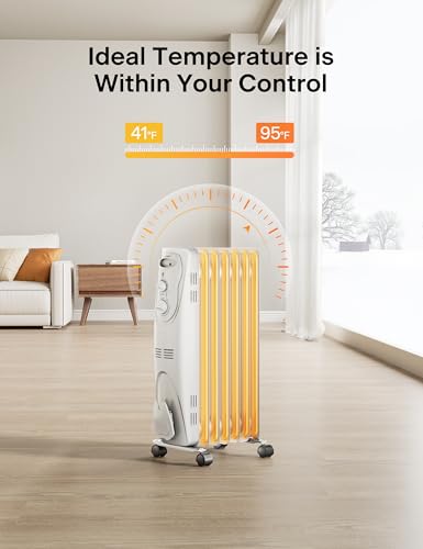Oil Filled Radiator Heater Indoor Use 1500W Quiet 3 Heat Settings Black k7