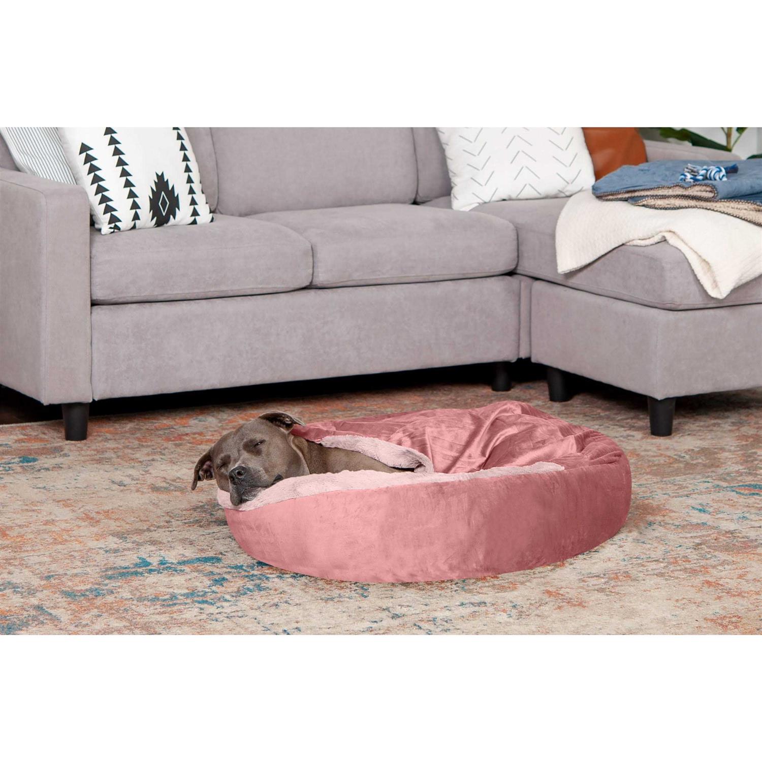Faux Fur Hooded Donut Pet Bed k7m