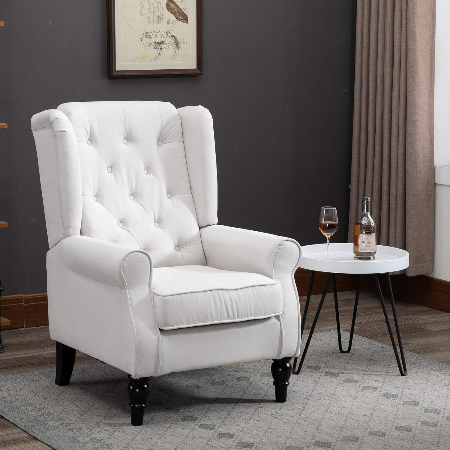 Button-Tufted Accent Chair with High Wingback, Set of 2, Cream White k7