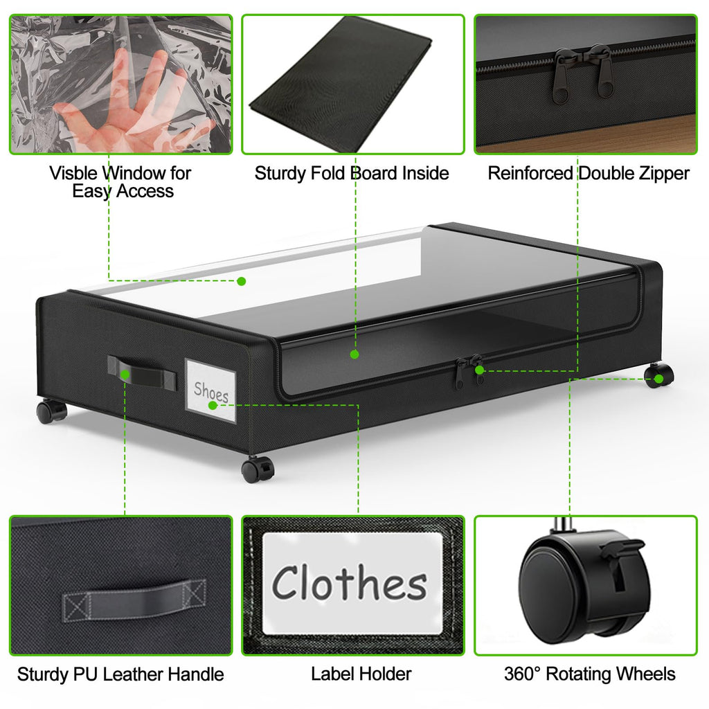 Underbed storage with wheels rolling containers clear lid black a7
