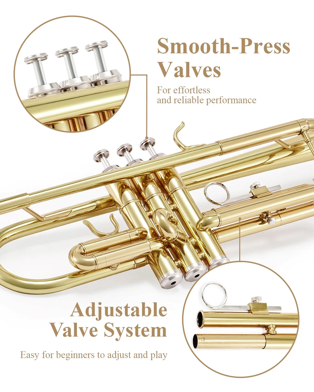Trumpet Set for Students Beginner Bb Brass Gold with Case k7