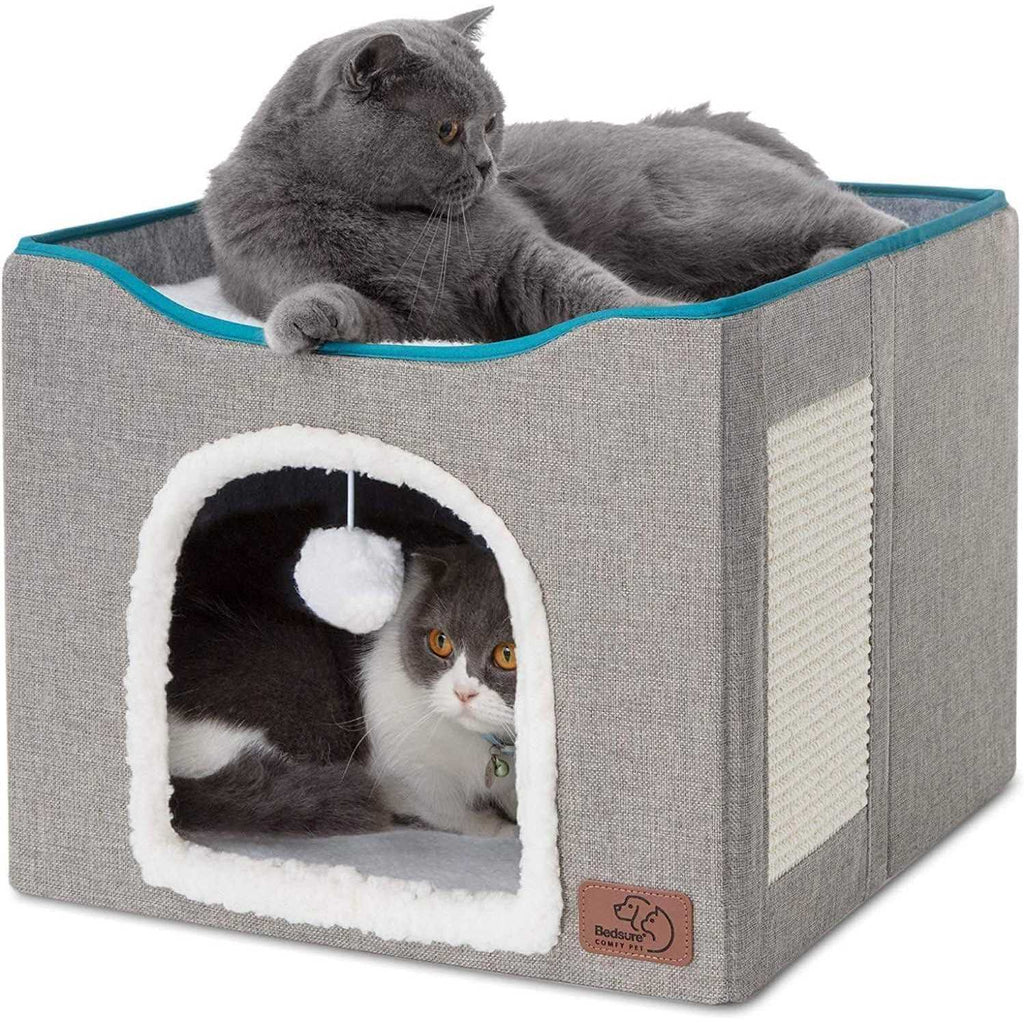 Large Cat Cave Bed with Hanging Ball and Scratch Pad k7m