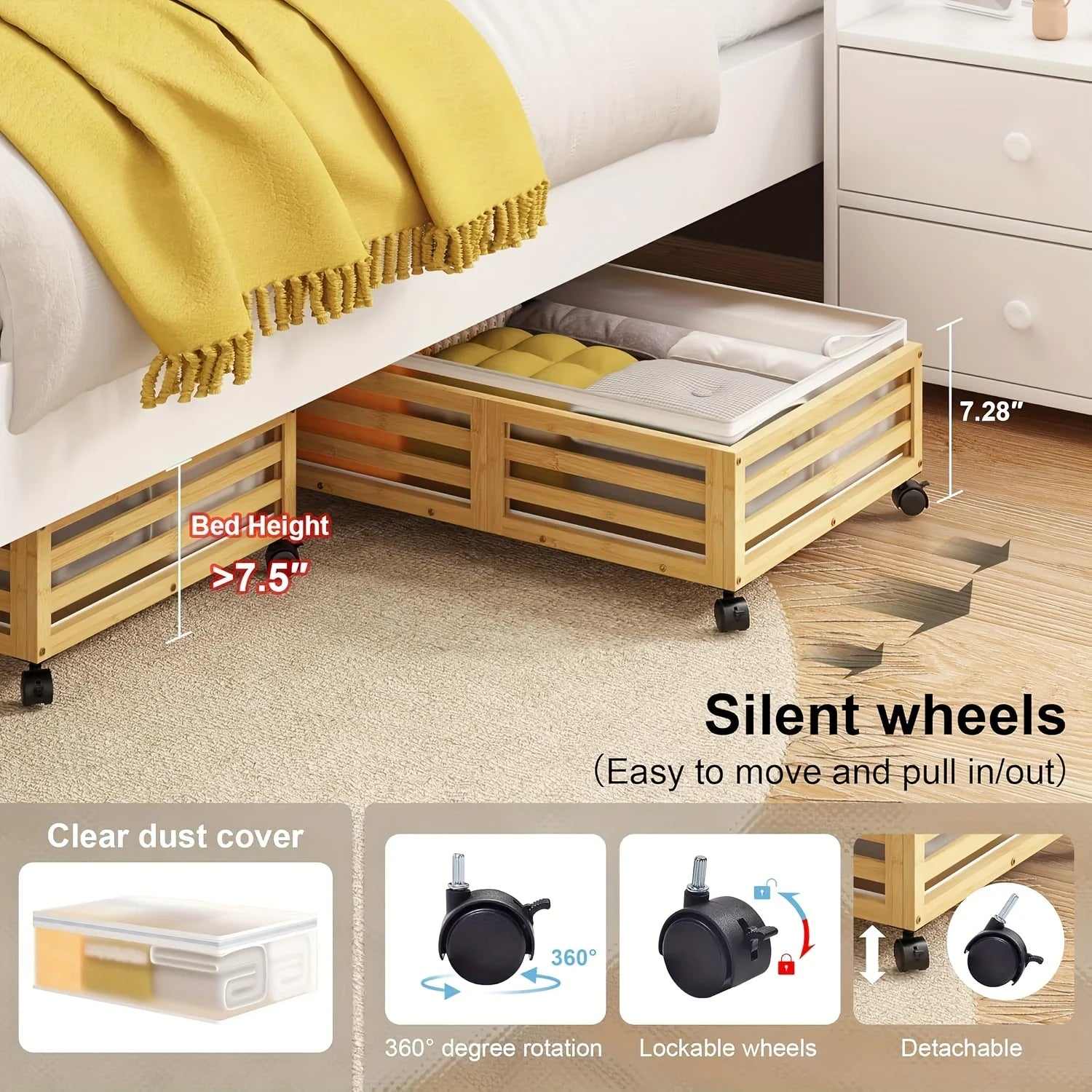 Bamboo Under-Bed Storage Bins with Wheels, 2-Pack a7